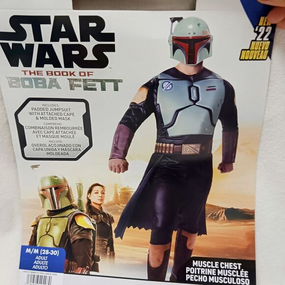 Star Wars Boba Fett Costume Mens Adult Sz M Muscle Chest jumpsuit Mask Halloween - Picture 12 of 16